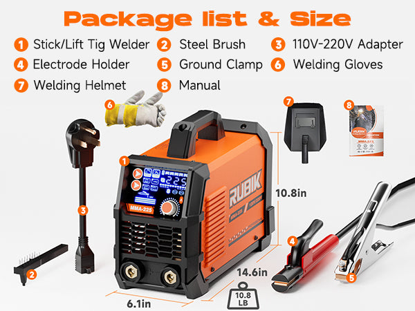 Stick Welder, ARC MMA 225A Welding Machine, IGBT Digital Dispaly LCD 110V/220V Hot Start 2 in 1 Portable Welder Machine